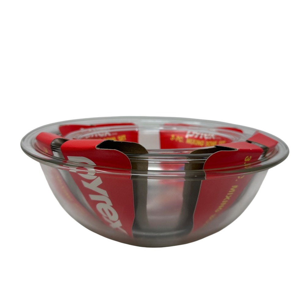 Vintage Pyrex 3 Pc Clear Glass Mixing Bowl Set 1Qt 1.5Qt 2.5Qt Corning